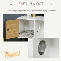HKM-9744317 Elevated Wooden Cat House with Soft Cushion and Storage, Modern Kitten Condo Side Table