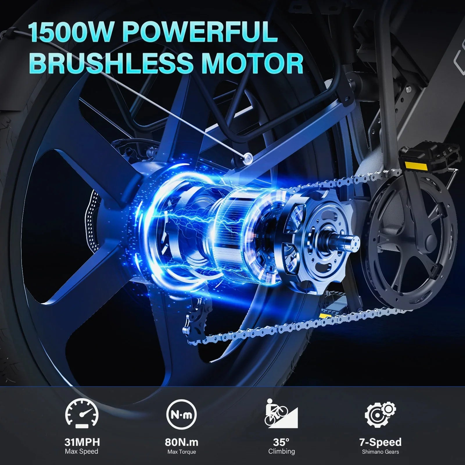 HKM-974483 750W Electric Mountain Bike with 25Ah Battery, 7-Speed Gears, 26" Wheel, Hydraulic Disc Brakes, 30-50km/h Speed