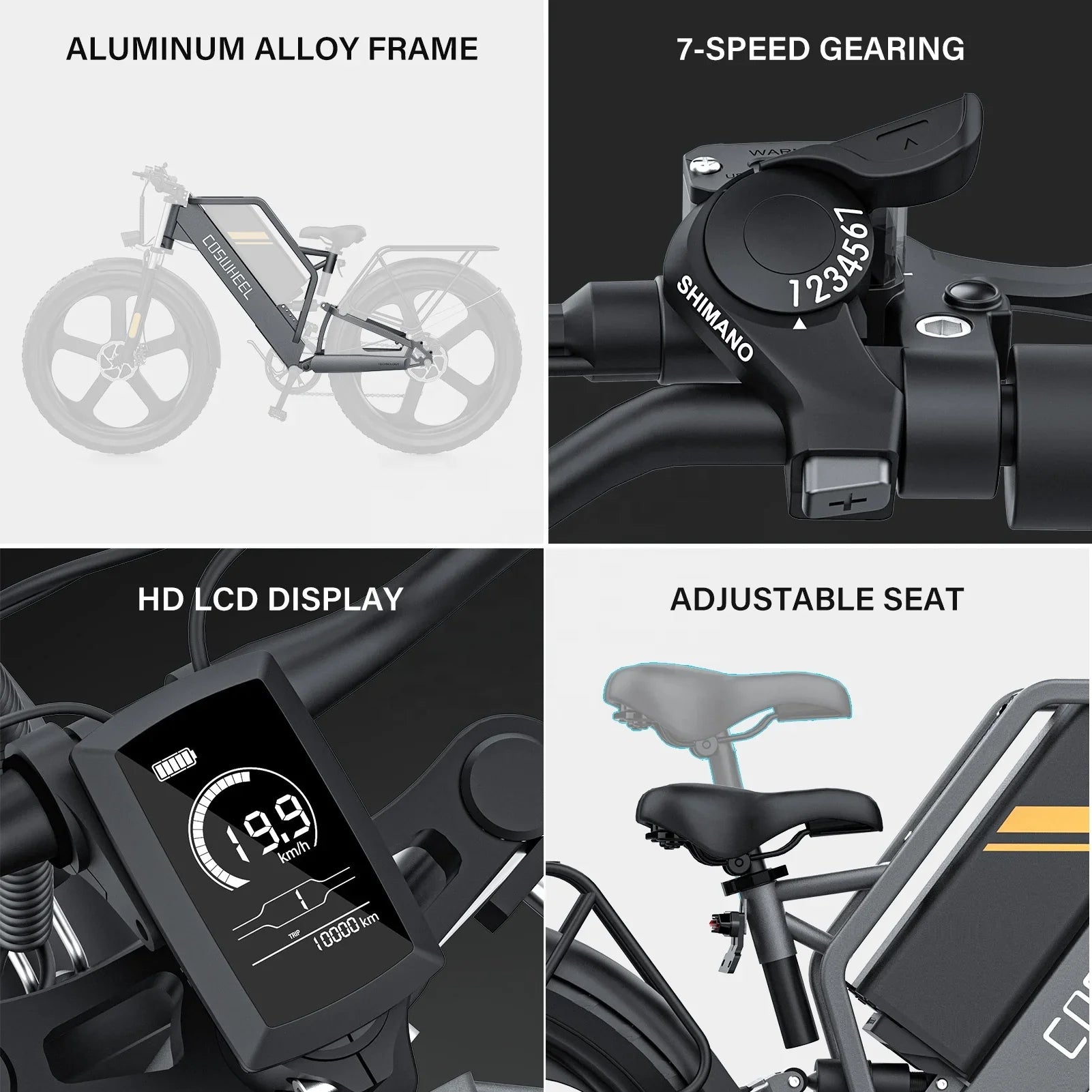 HKM-974483 750W Electric Mountain Bike with 25Ah Battery, 7-Speed Gears, 26" Wheel, Hydraulic Disc Brakes, 30-50km/h Speed