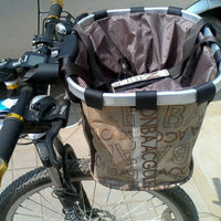 HKM-9745085 Elegant Brown Floral Folding Bicycle Basket, Dimensions 32x23x26 cm