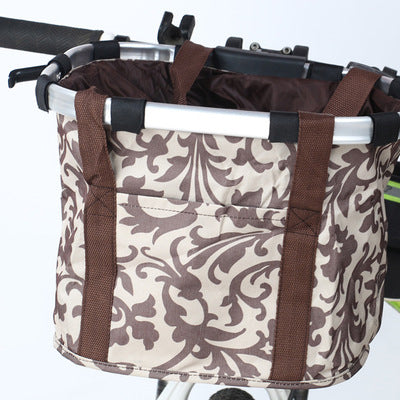 HKM-9745085 Elegant Brown Floral Folding Bicycle Basket, Dimensions 32x23x26 cm