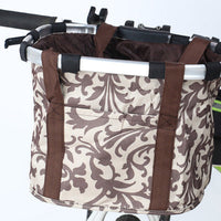 HKM-9745085 Elegant Brown Floral Folding Bicycle Basket, Dimensions 32x23x26 cm