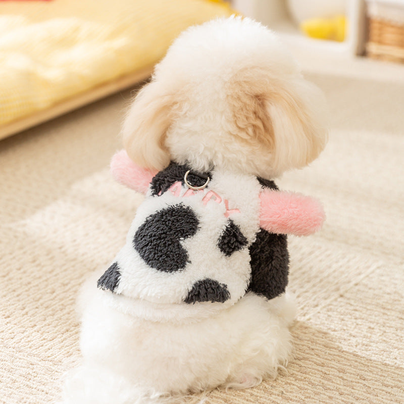HKM-9746621 Cute Fluffy Winter Jacket for Dogs - Cow and Panda Designs, Available in Multiple Sizes
