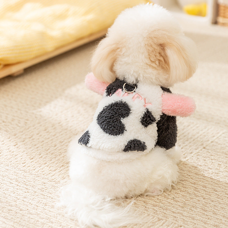 HKM-9746621 Cute Fluffy Winter Jacket for Dogs - Cow and Panda Designs, Available in Multiple Sizes