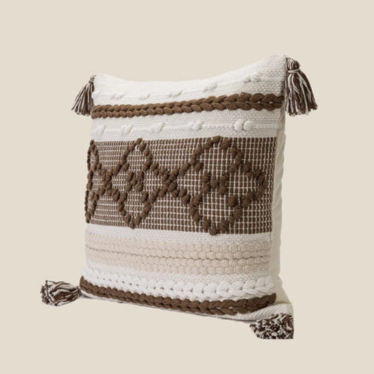HKM-974739 Handmade Geometric Plush Pillowcase - Retro Brown Square Design (45x45cm)