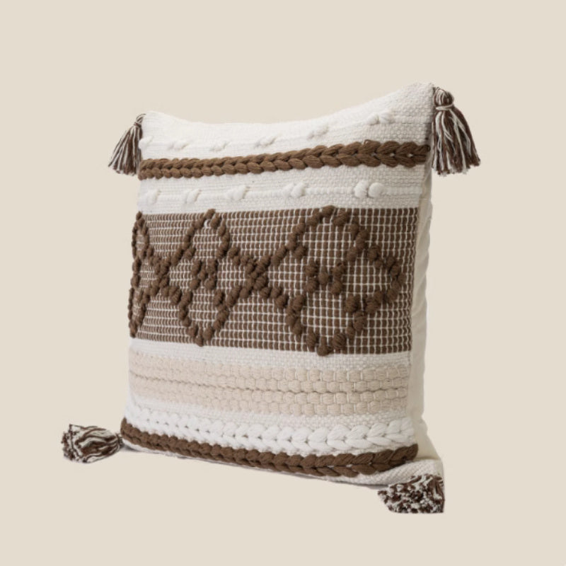 HKM-974739 Handmade Geometric Plush Pillowcase - Retro Brown Square Design (45x45cm)