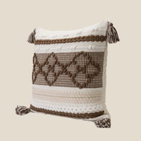 HKM-974739 Handmade Geometric Plush Pillowcase - Retro Brown Square Design (45x45cm)