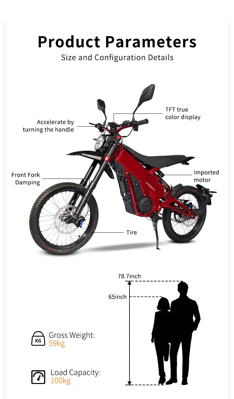 HKM-974867 Talaria XXX Electric Dirt Bike 60V 6500W Off-Road Motorcycle for Adults, Dual Hydraulic Suspension, 150kg Max Load