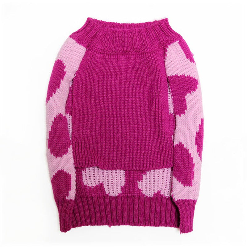 HKM-9749181 Cozy Rose Love Pet Sweater for Autumn and Winter, Available in Multiple Sizes