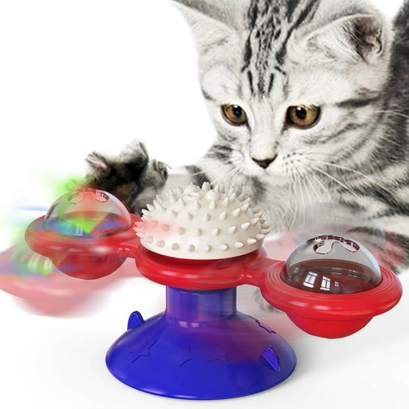 HKM-9749437 Interactive Cat Toy Set with Rotating Disk, Feather Teasers, and Windmill for Indoor Play and Exercise