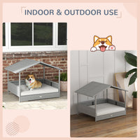 HKM-9753021 Outdoor Dog House with Canopy ¨C Elevated Wicker Pet Sofa Bed for Small to Medium Dogs