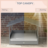 HKM-9753021 Outdoor Dog House with Canopy ¨C Elevated Wicker Pet Sofa Bed for Small to Medium Dogs