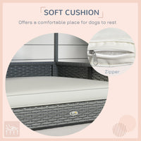 HKM-9753021 Outdoor Dog House with Canopy ¨C Elevated Wicker Pet Sofa Bed for Small to Medium Dogs