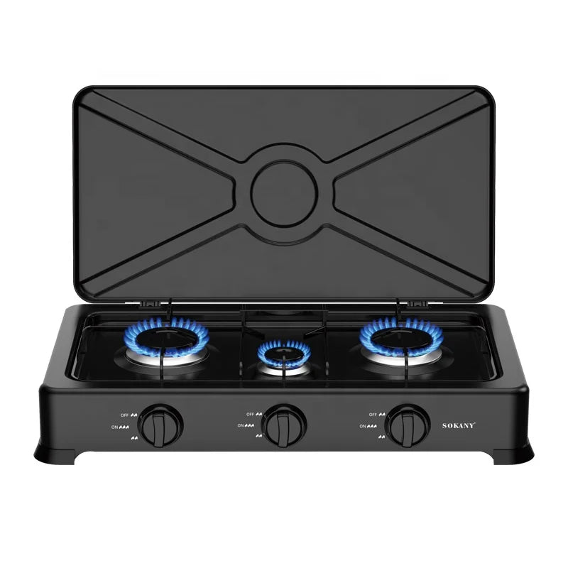 HKM-975443 Stainless Steel Outdoor Gas Stove with Three Burners for Household Cooking
