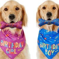 HKM-9755197 Pet Triangle Scarf and Birthday Toy Bone Set - Soft Cotton Polyester, Durable, Washable
