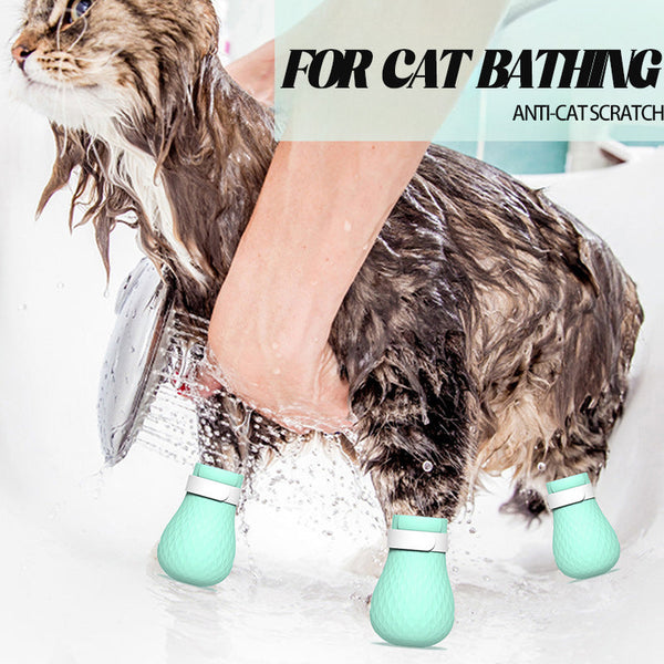 HKM-9757629 Silicone Anti-Scratch Cat Paw Gloves - Set of 4 for Grooming and Feeding