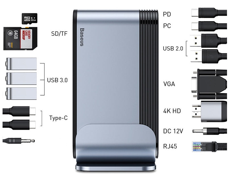 HKM-975763 16-in-1 Type-C Hub Docking Station with Power Supply for Enhanced Connectivity