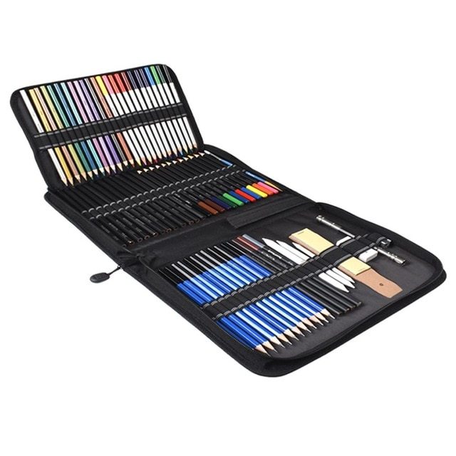 HKM-975763 72-Piece Sketch Drawing and Painting Set with Charcoal, Colored Pencils, Brushes, and Accessories
