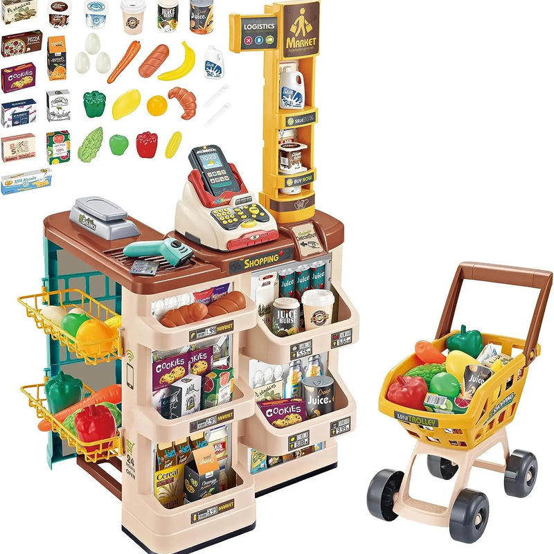 HKM-975763 Mini Trolley Shopping Basket and Cashier Machine Toy Set for Kids Age 2 to 13 Years