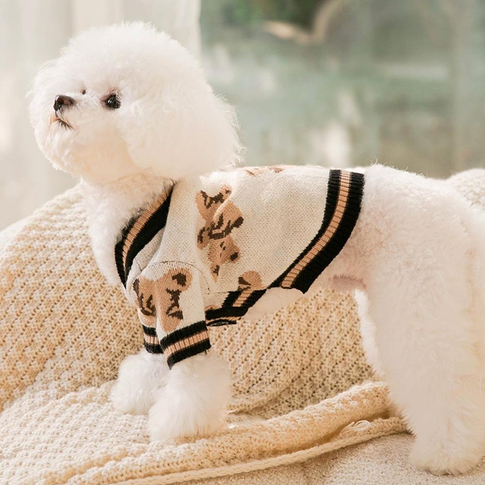 HKM-9758909 Cute Bear Pattern Dog Sweater for Small Dogs and Cats, Lightweight Warm Winter Coat for Pets