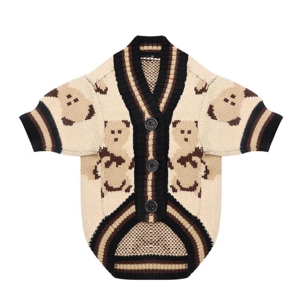 HKM-9758909 Cute Bear Pattern Dog Sweater for Small Dogs and Cats, Lightweight Warm Winter Coat for Pets