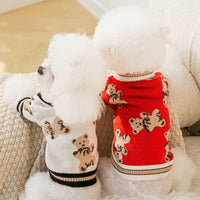 HKM-9758909 Cute Bear Pattern Dog Sweater for Small Dogs and Cats, Lightweight Warm Winter Coat for Pets