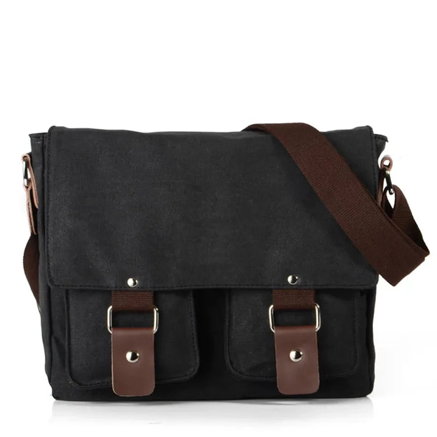 HKM-975955 Canvas Messenger Bag for Men and Women, Waterproof Shoulder Bag with Leather Accents, Casual Outdoor Travel Bag