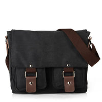 HKM-975955 Canvas Messenger Bag for Men and Women, Waterproof Shoulder Bag with Leather Accents, Casual Outdoor Travel Bag