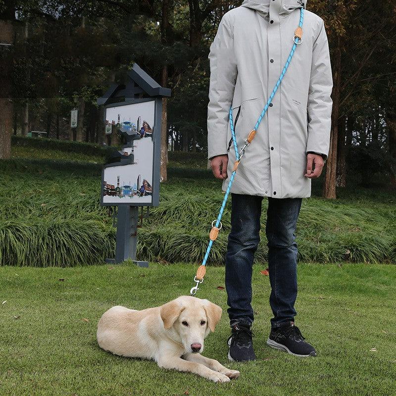 HKM-9759933 Durable Multifunctional Nylon Traction Rope with Zinc Alloy D Buckle for Dogs