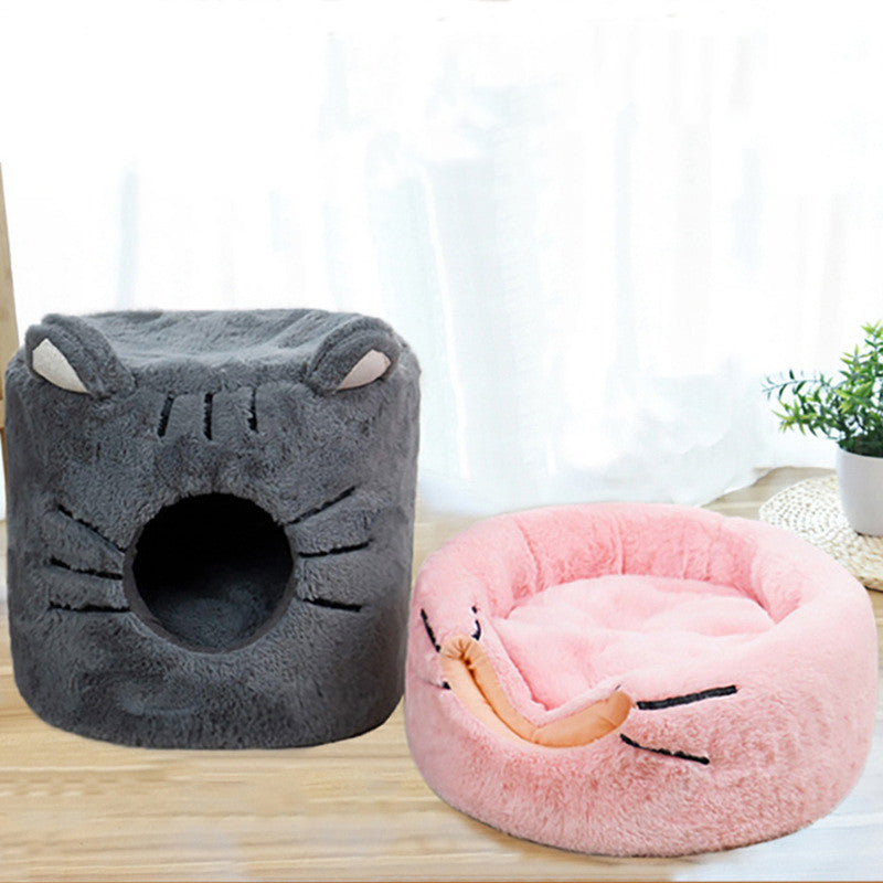 HKM-9760189 Cozy Semi-Closed Round Pet Nest with Plush Material and Dual Use