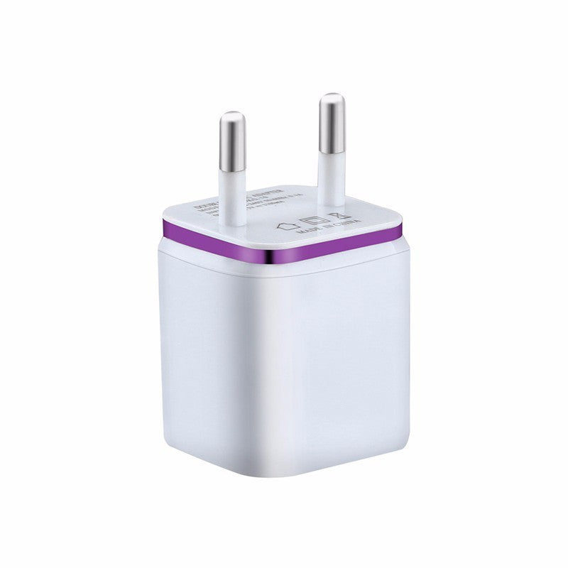 HKM-976147 Dual USB Mobile Phone Charger - Electroplating in Gold, Silver, Orange, Blue, or Purple, 5V 2.1A Output with Short-Circuit Protection