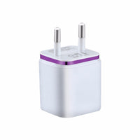 HKM-976147 Dual USB Mobile Phone Charger - Electroplating in Gold, Silver, Orange, Blue, or Purple, 5V 2.1A Output with Short-Circuit Protection