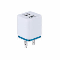 HKM-976147 Dual USB Mobile Phone Charger - Electroplating in Gold, Silver, Orange, Blue, or Purple, 5V 2.1A Output with Short-Circuit Protection