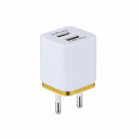 HKM-976147 Dual USB Mobile Phone Charger - Electroplating in Gold, Silver, Orange, Blue, or Purple, 5V 2.1A Output with Short-Circuit Protection