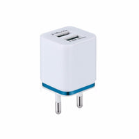 HKM-976147 Dual USB Mobile Phone Charger - Electroplating in Gold, Silver, Orange, Blue, or Purple, 5V 2.1A Output with Short-Circuit Protection