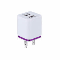 HKM-976147 Dual USB Mobile Phone Charger - Electroplating in Gold, Silver, Orange, Blue, or Purple, 5V 2.1A Output with Short-Circuit Protection