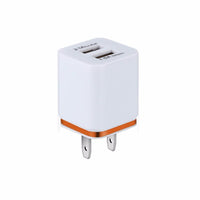 HKM-976147 Dual USB Mobile Phone Charger - Electroplating in Gold, Silver, Orange, Blue, or Purple, 5V 2.1A Output with Short-Circuit Protection