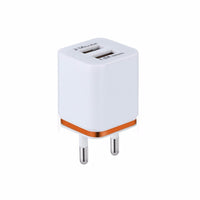 HKM-976147 Dual USB Mobile Phone Charger - Electroplating in Gold, Silver, Orange, Blue, or Purple, 5V 2.1A Output with Short-Circuit Protection
