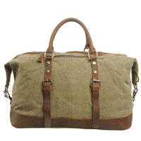 HKM-976147 High Capacity Canvas Shoulder Duffel Bag - Travel Tote with Cowhide Accents