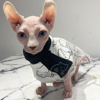 HKM-9762493 High Neck Cotton T-Shirt for Hairless Cats - Plain Design, Soft Combed Cotton