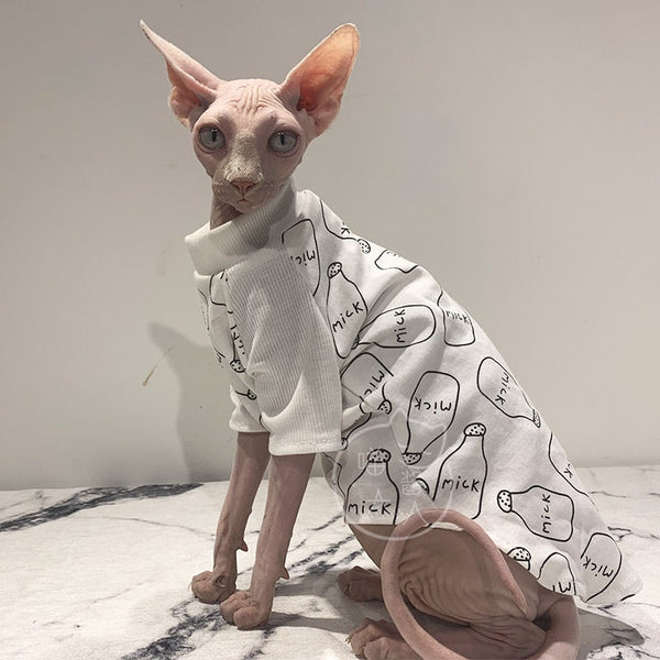 HKM-9762493 High Neck Cotton T-Shirt for Hairless Cats - Plain Design, Soft Combed Cotton