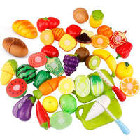 HKM-976339 Kids Plastic Fruit and Vegetable Cutting Playset - Simulation Cooking Toy for Ages 3+