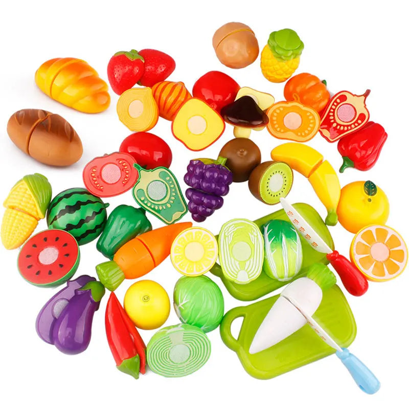 HKM-976339 Kids Plastic Fruit and Vegetable Cutting Playset - Simulation Cooking Toy for Ages 3+