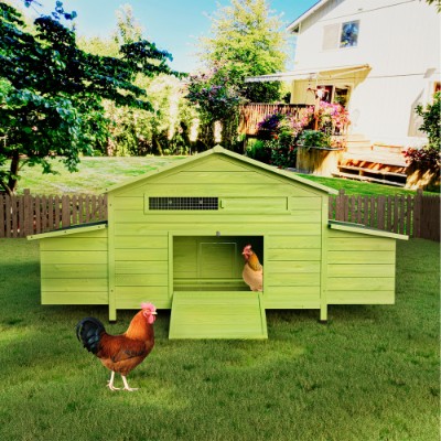 HKM-9763773 Large Wooden Chicken Coop with 2 Free-Range Doors, 2 Nesting Boxes, and Comfortable Perch