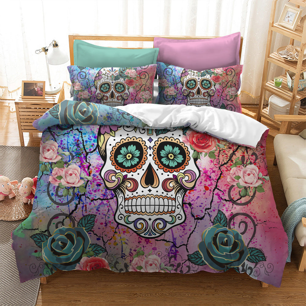 HKM-976403 Watercolor Flower Skull Duvet Cover Bedding Set in Various Sizes