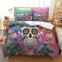 HKM-976403 Watercolor Flower Skull Duvet Cover Bedding Set in Various Sizes