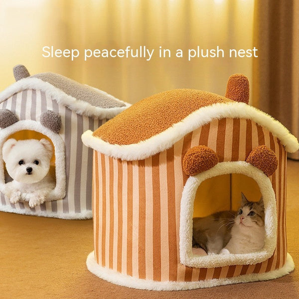 HKM-9764157 Cozy Autumn and Winter Cat Bed Kennel - Soft Cloth Pet Nest Available in Various Sizes and Designs