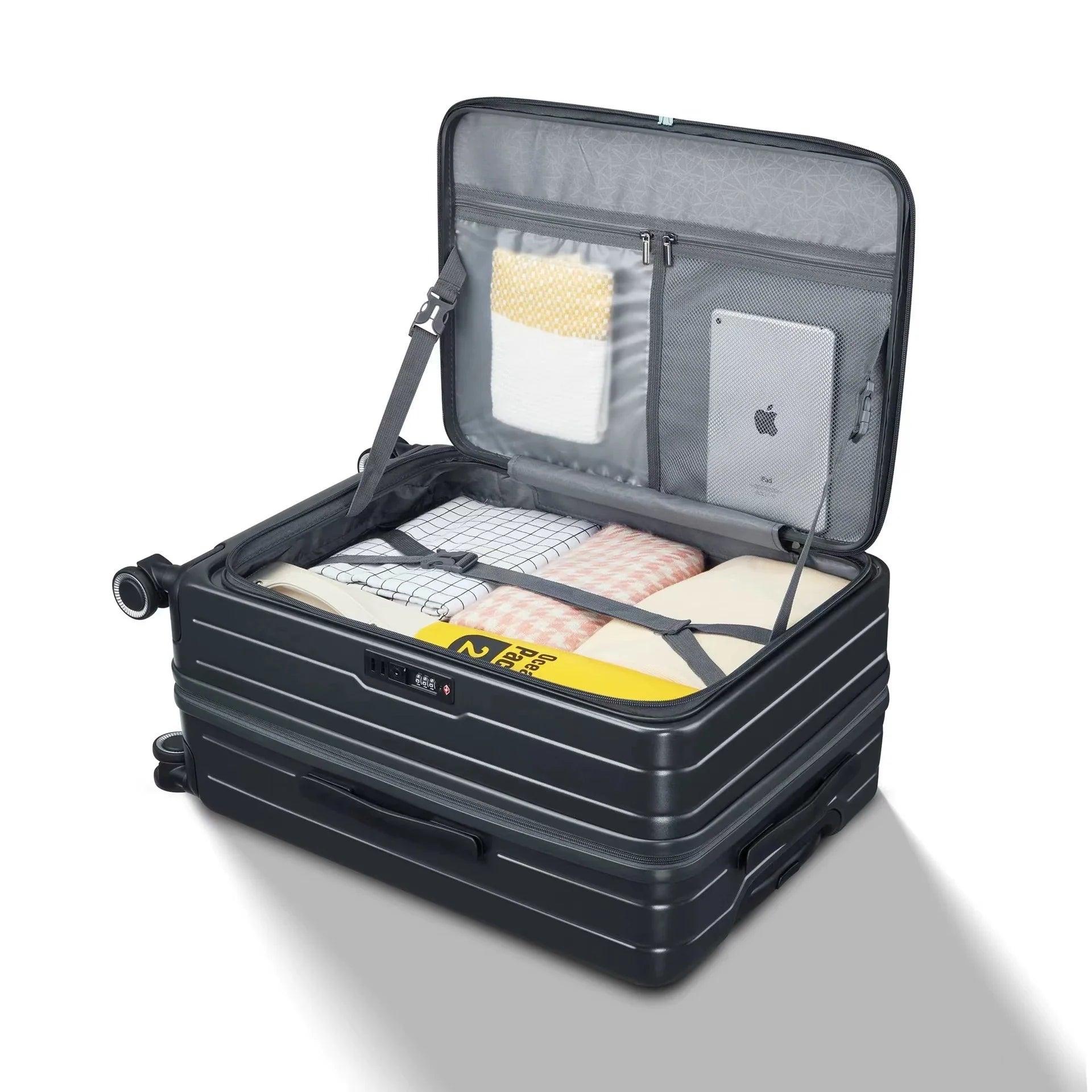 HKM-976467 3-Piece Business Luggage Set with PC Suitcases and Spinner Wheels, Includes Cup Holder