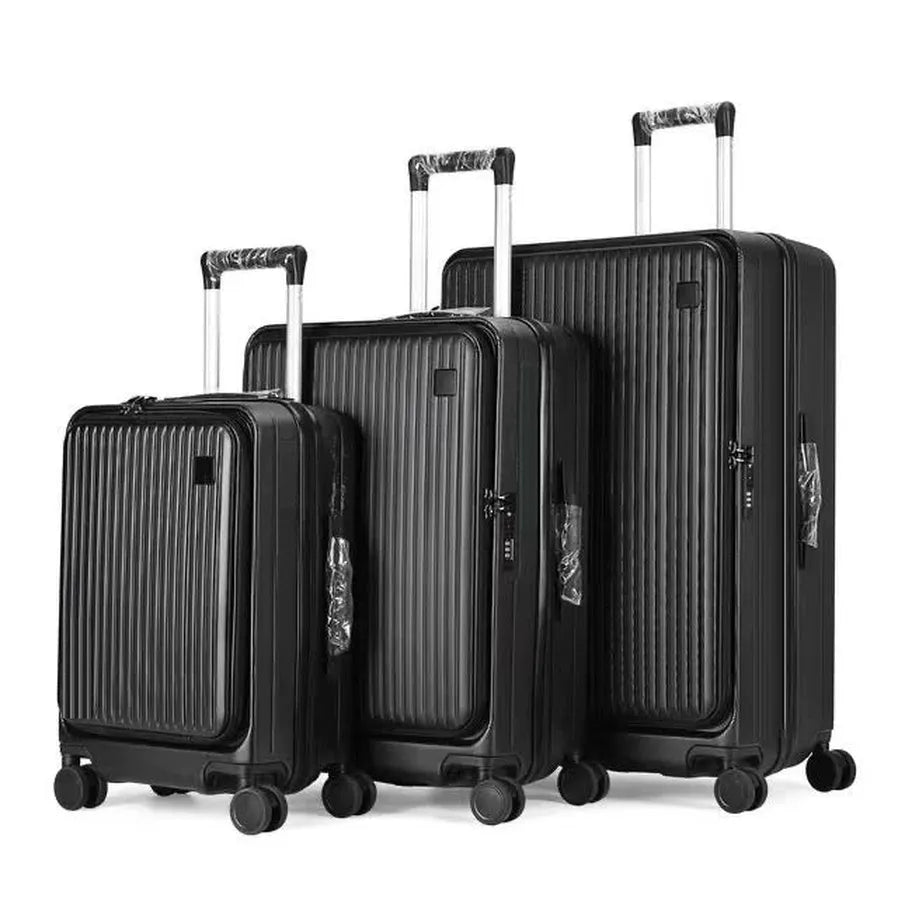 HKM-976467 3-Piece Business Luggage Set with PC Suitcases and Spinner Wheels, Includes Cup Holder