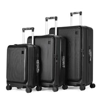 HKM-976467 3-Piece Business Luggage Set with PC Suitcases and Spinner Wheels, Includes Cup Holder